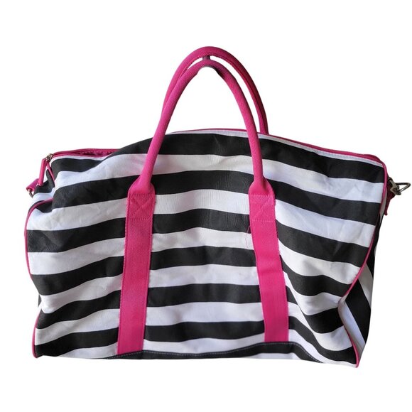 Victoria's Secret Weekender Striped Duffle Bag Adjustable Strap - Picture 3 of 11